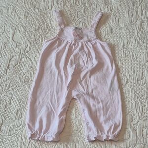 Kissy Kissy girls 3-6 months pink & white striped romper elephant embroidery EUC